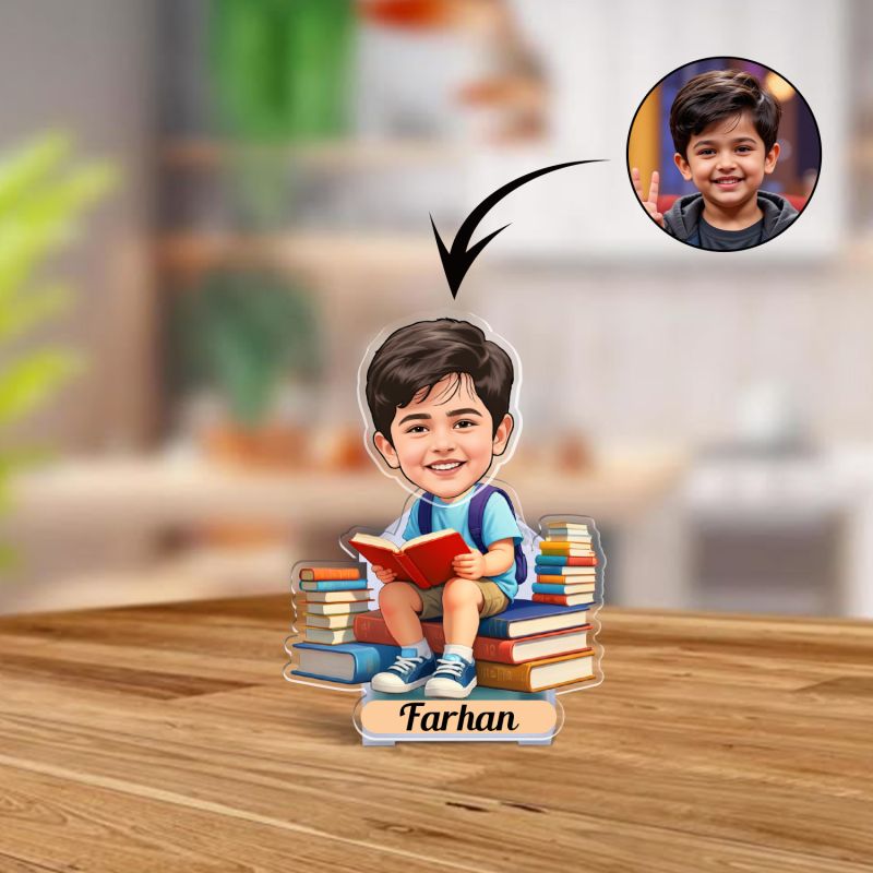 Personalized Kids Bobblehead Caricature with Battery Powered Moving Head  Birthday Gifts for Boys, Students & Bookworm  Study Table & Library Decoration Items